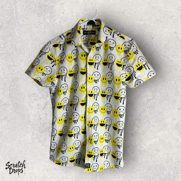 Phat Farm Men's Large Button Up Shirt Smiley Face Print Casual Streetwear Small - Picture 1 of 3